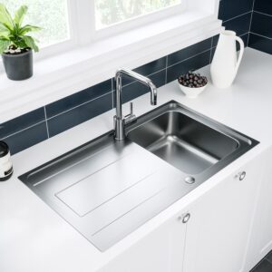 Single Bowl Inset Chrome Stainless Steel Kitchen Sink with Reversible Drainer- Enza Isabella