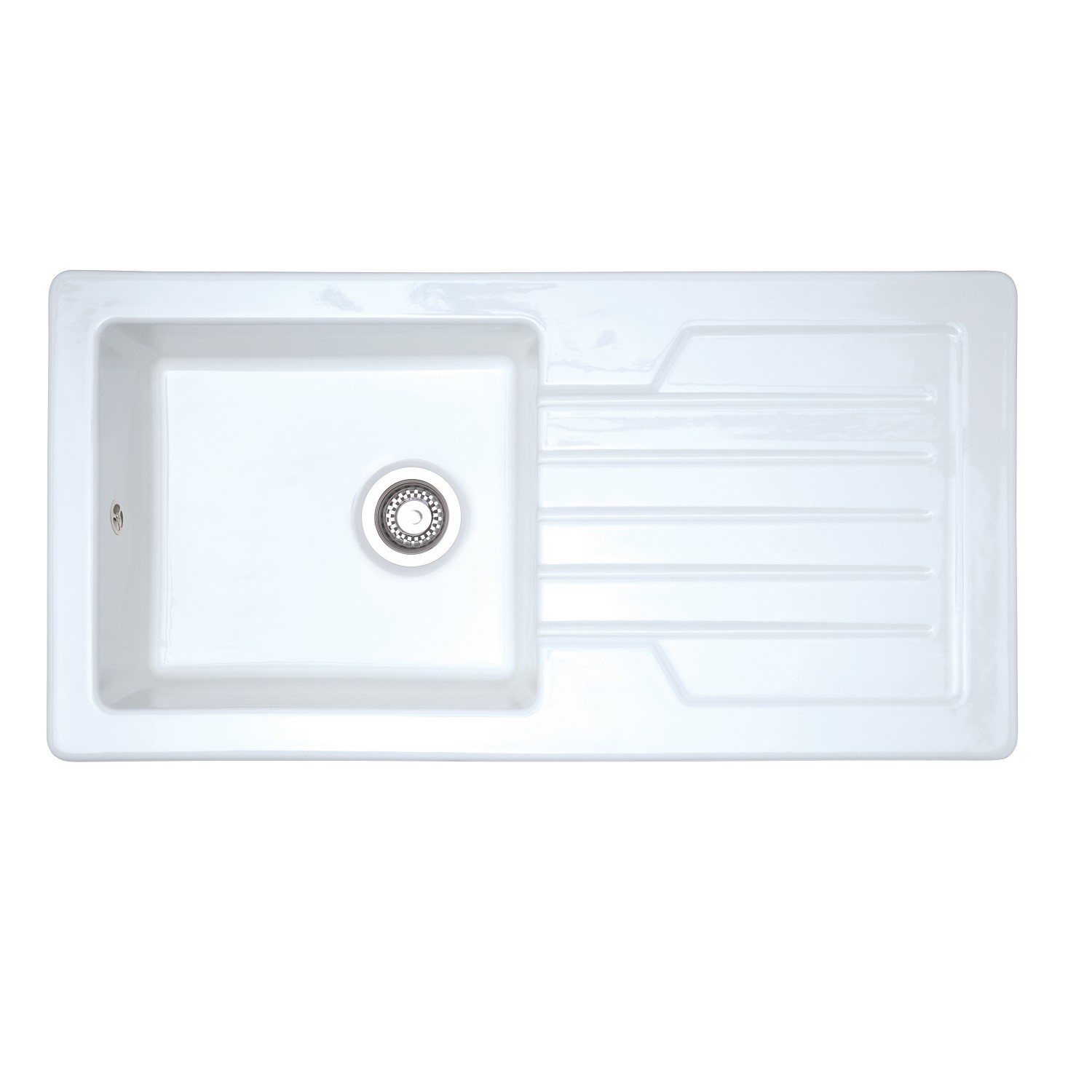 1 Bowl White Reversible Ceramic Inset Kitchen Sink with Brushed Brass Pull Out Mixer Tap Set - Taylor & Moore - Image 2