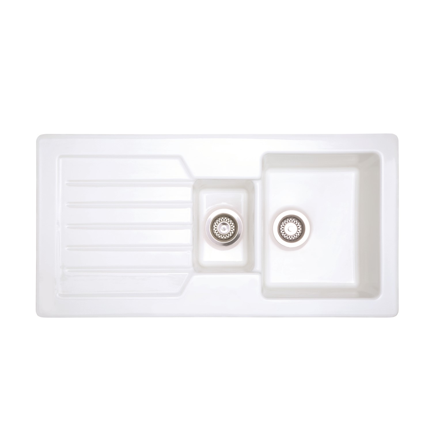 1.5 Bowl White Reversible Ceramic Inset Kitchen Sink with Brushed Brass Pull Out Mixer Tap Set - Taylor & Moore - Image 2