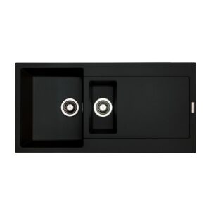 1.5 Bowl Inset Black Granite Kitchen Sink with Reversible Drainer - Essence