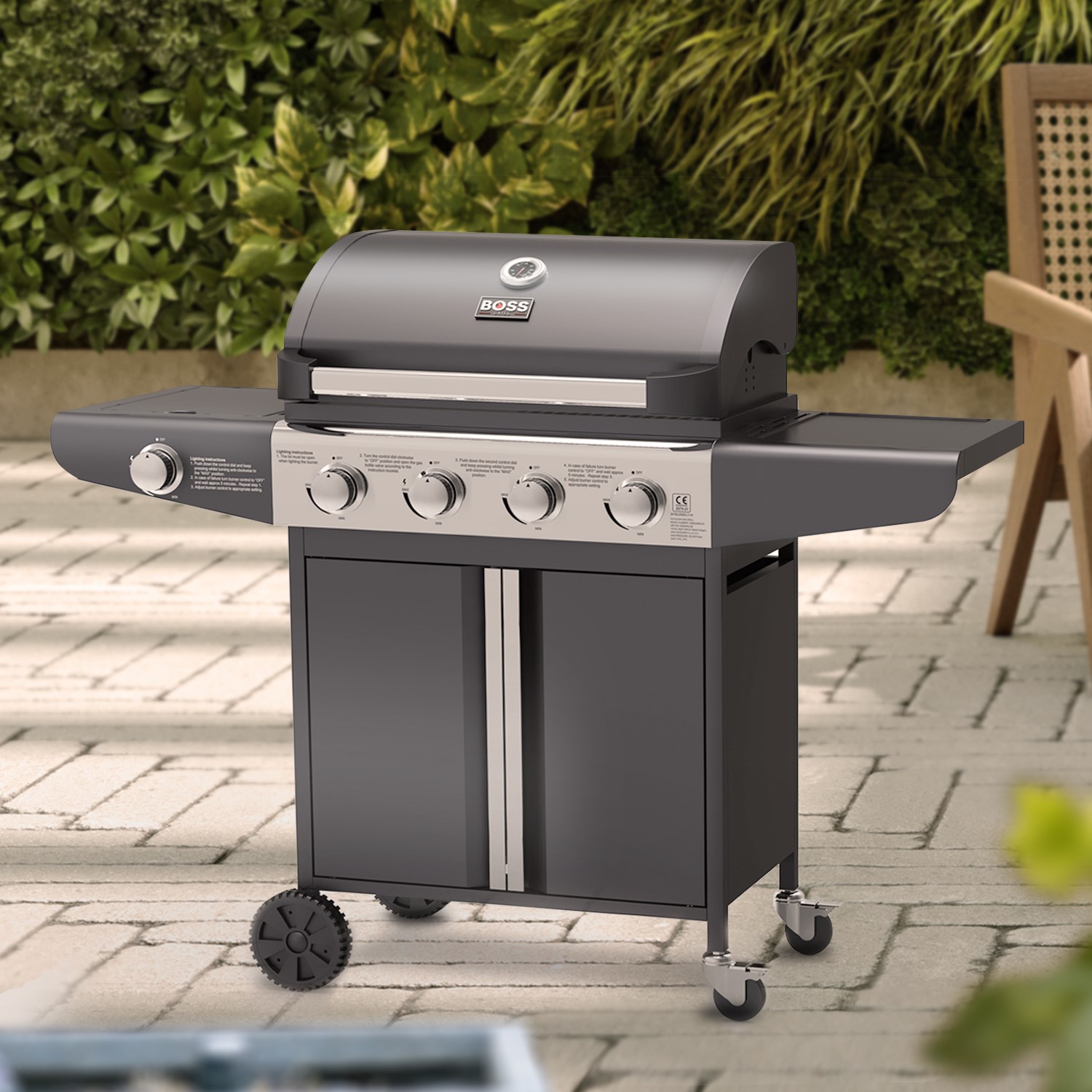 Boss Grill Kentucky Premium - 4 Burner Gas BBQ Grill with Side Burner - Black - Image 2