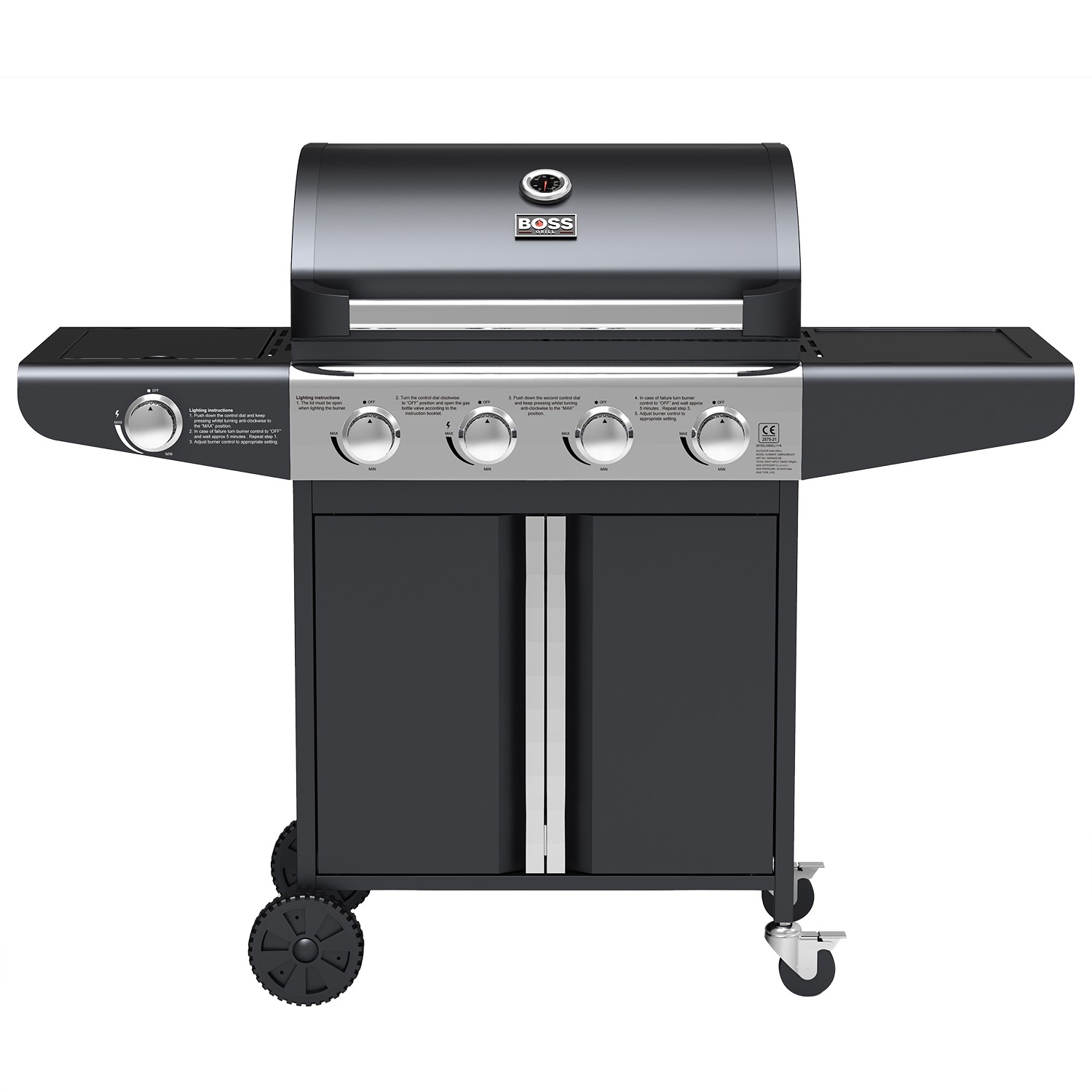Boss Grill Kentucky Premium - 4 Burner Gas BBQ Grill with Side Burner - Black - Image 3
