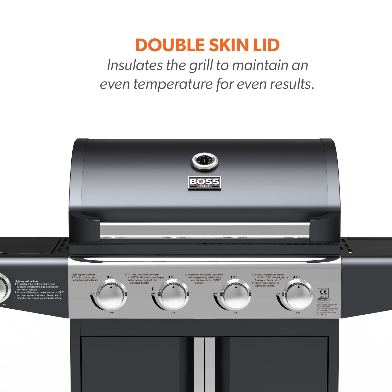 Boss Grill Kentucky Premium - 4 Burner Gas BBQ Grill with Side Burner - Black - Image 4