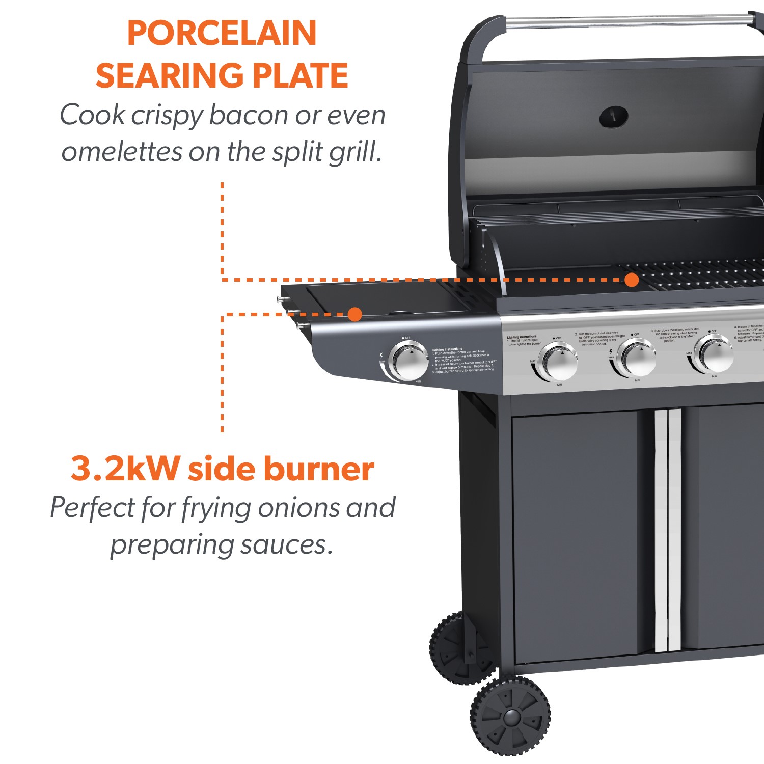 Boss Grill Kentucky Premium - 4 Burner Gas BBQ Grill with Side Burner - Black - Image 5