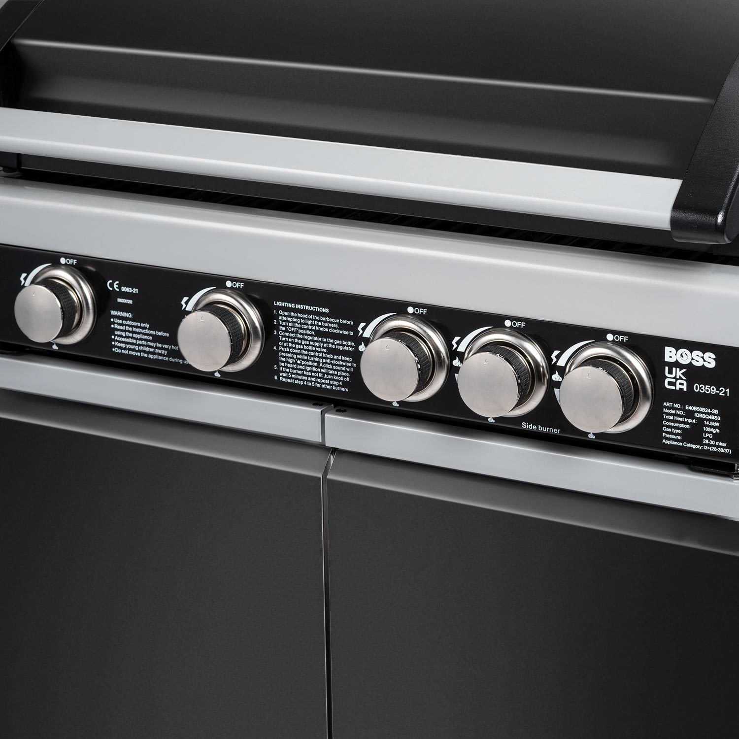 Boss Grill Alabama Elite - 4 Burner Gas BBQ Grill with Side Burner - Black - Image 5
