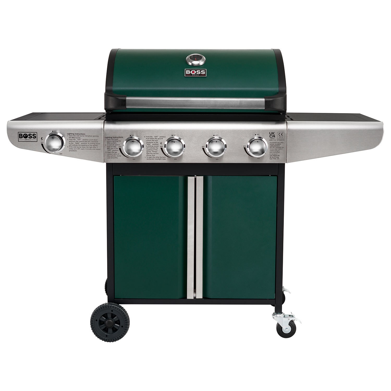 Boss Grill Kentucky Premium - 4 Burner Gas BBQ Grill with Side Burner - Green - Image 2