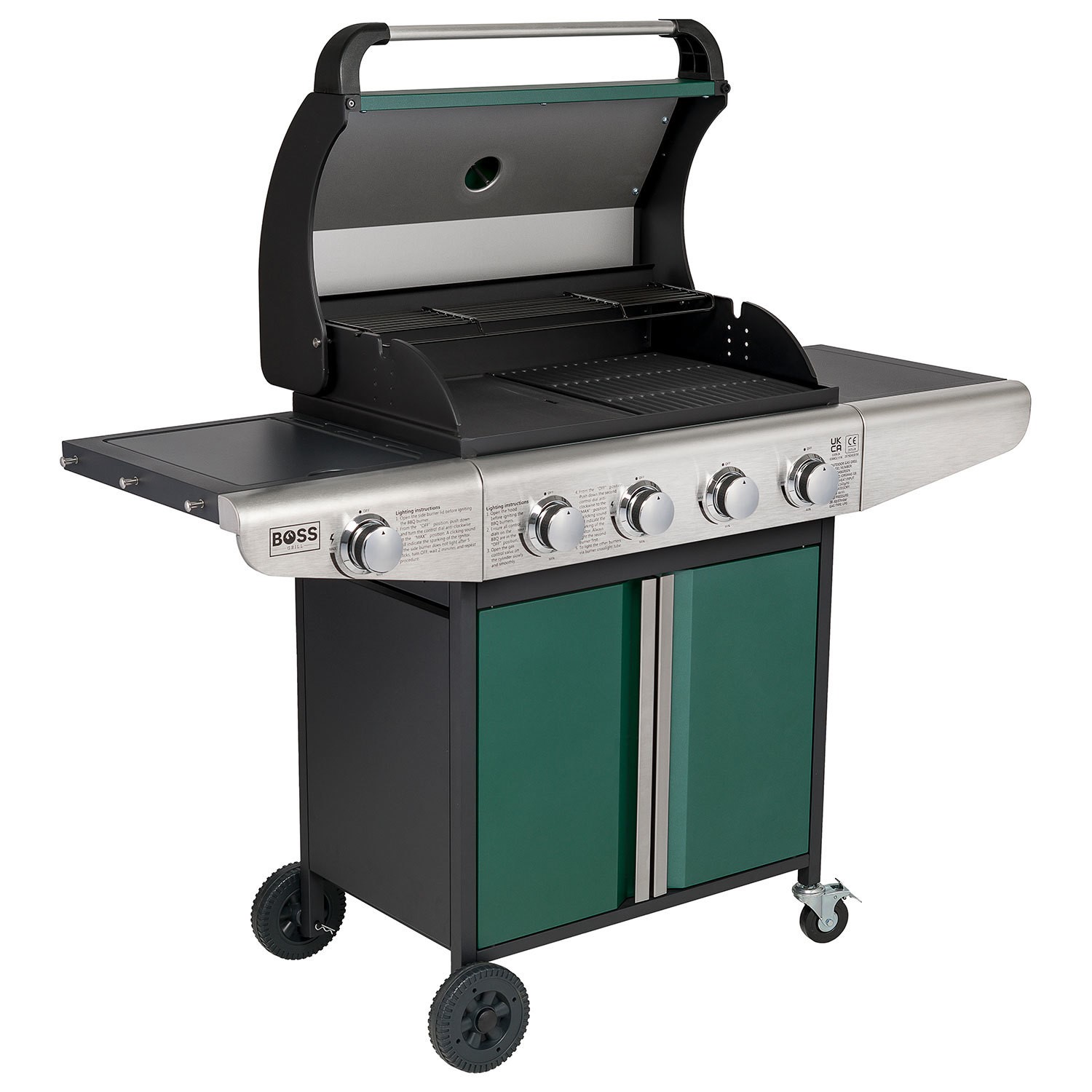 Boss Grill Kentucky Premium - 4 Burner Gas BBQ Grill with Side Burner - Green - Image 3