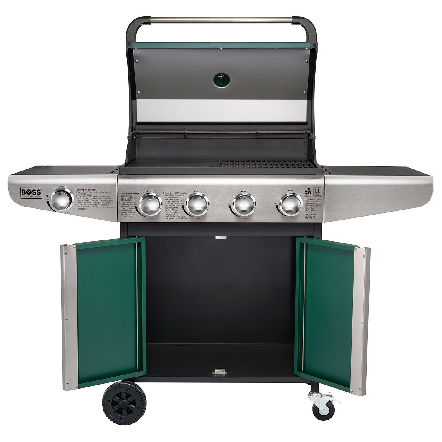 Boss Grill Kentucky Premium - 4 Burner Gas BBQ Grill with Side Burner - Green - Image 4