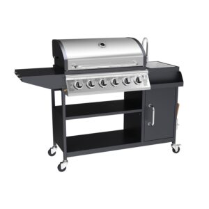Boss Grill Texas Slimline Outdoor Kitchen - 6 Burner Gas BBQ with Sink and Chopping Board - Black