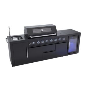 Monster Grill - Ultimate Outdoor Kitchen in Black - 6 Burner Gas BBQ Grill with Fridge and Sink