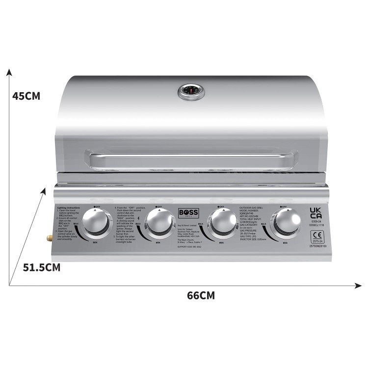 Boss Grill Texas Lone Star 4 Burner Built In Gas BBQ Grill - Stainless Steel - Image 2