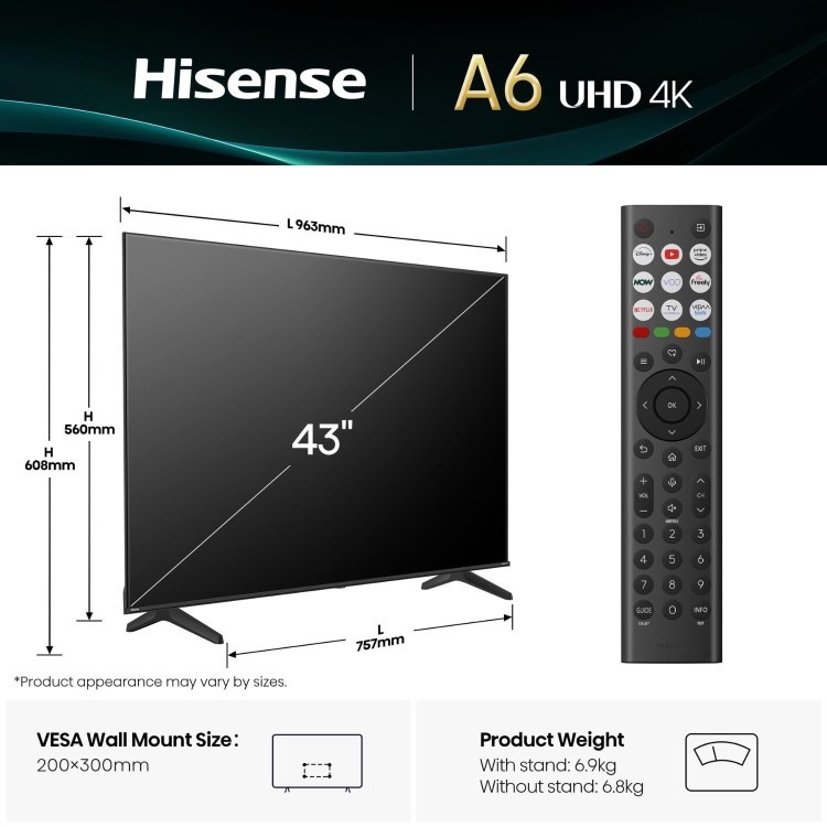 Hisense A6QTUK 43 inch Smart 4K Ultra HD TV - Image 3