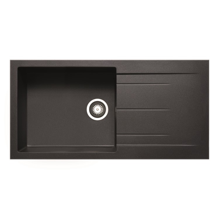 Single Bowl Inset Black Granite Composite Kitchen Sink with Reversible Drainer - Enza Madison - Image 3