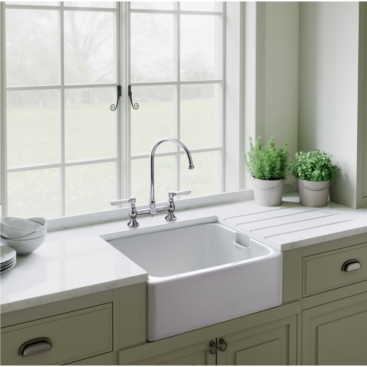 Rangemaster Single Bowl Undermount Belfast White Ceramic Kitchen Sink - Image 4