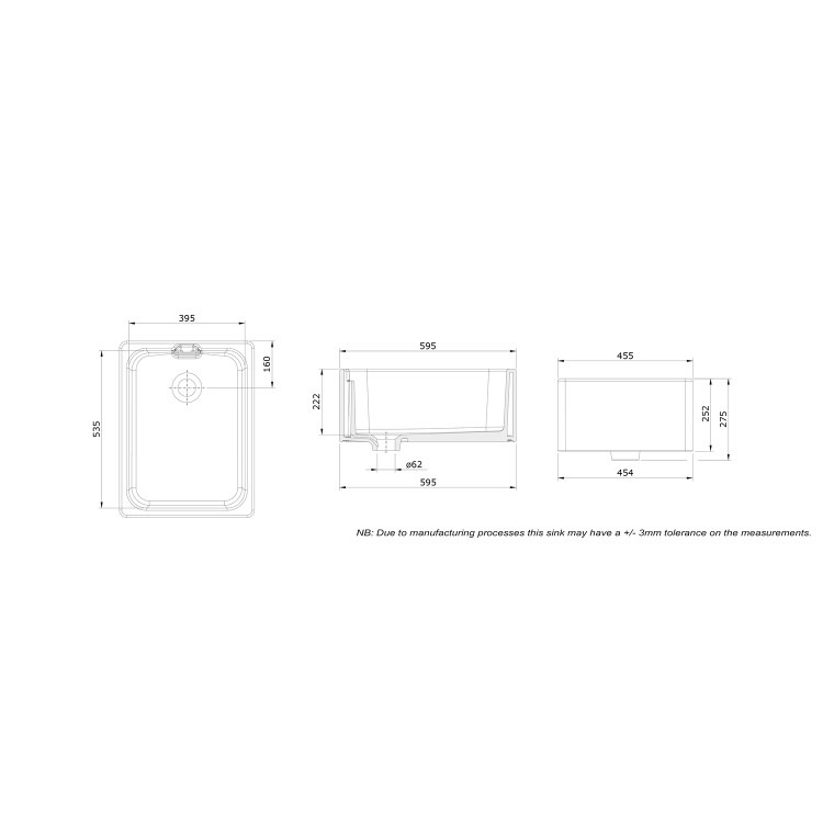 Rangemaster Single Bowl Undermount Belfast White Ceramic Kitchen Sink - Image 5