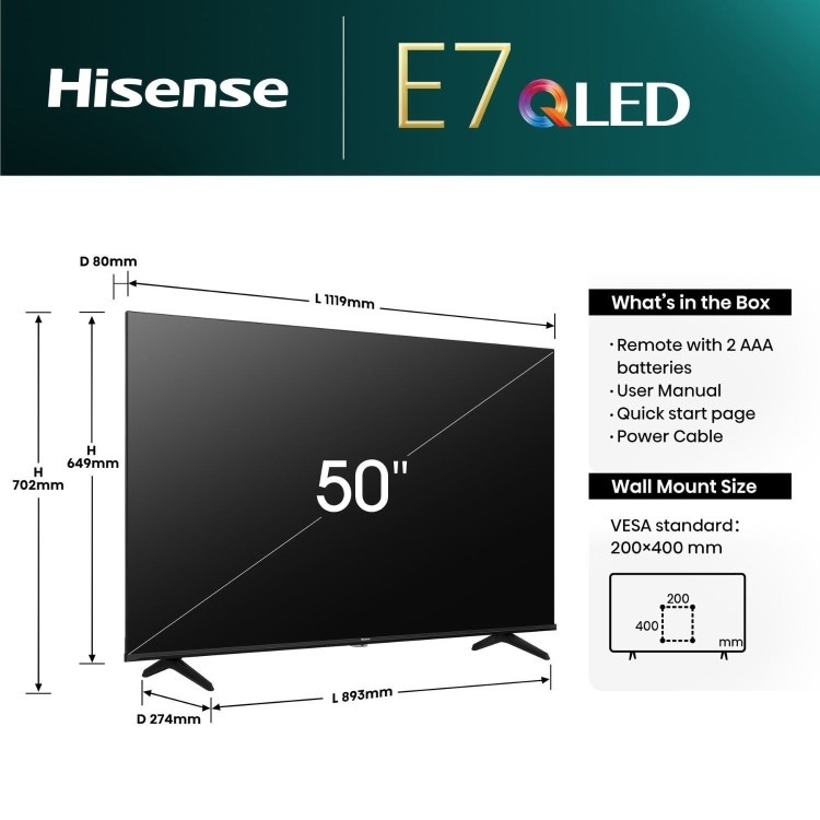 Hisense E7N 50 inch Smart 4K Ultra HD QLED TV - Image 16